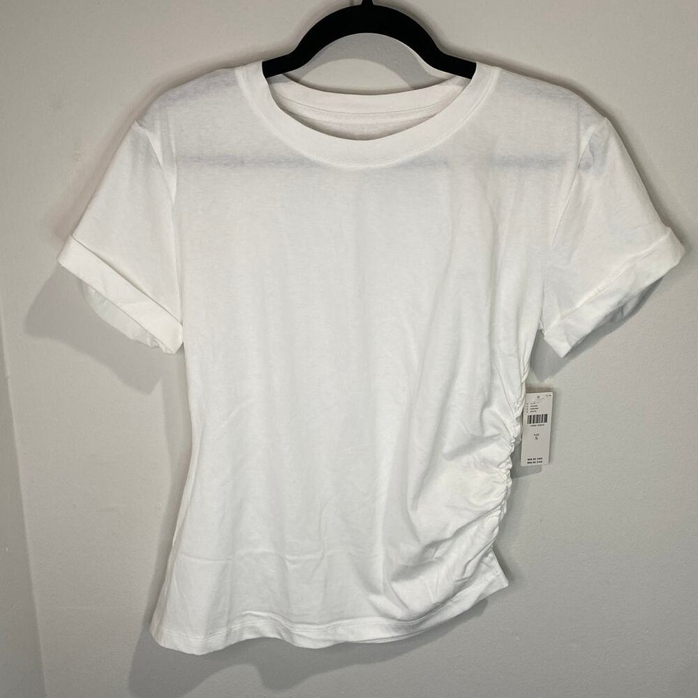 Anthropologie Ruched Top Womens S White Cotton Fitted Casual Chic NWT